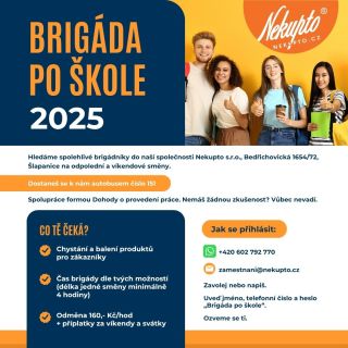 Hledáš brigádu po škole na rok 2025? 🚀 Přidej se k nám do Nekupto! Co tě čeká? 💰 Super odměna 160 Kč/hod + příplatky za...